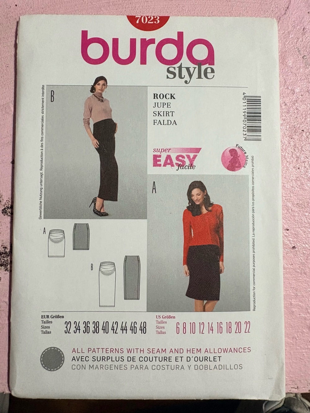 BN UNCUT BURDA 7023 MATERNITY SKIRT SEWING PATTERN